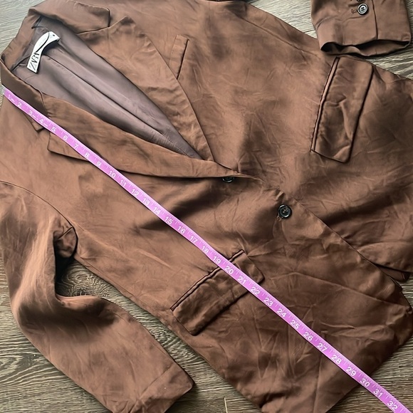 🤎Zara brown satin effect blazer linen viscose mix size small - Picture 4 of 11